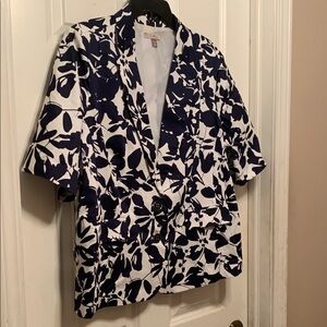 Roz & Ali Navy and White Patterned Blazer 1X